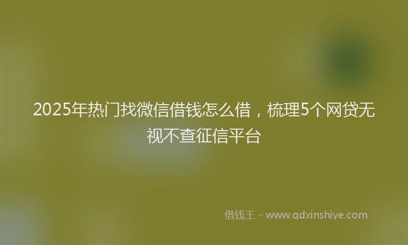 2025年热门找微信借钱怎么借，梳理5个网贷无视不查征信平台