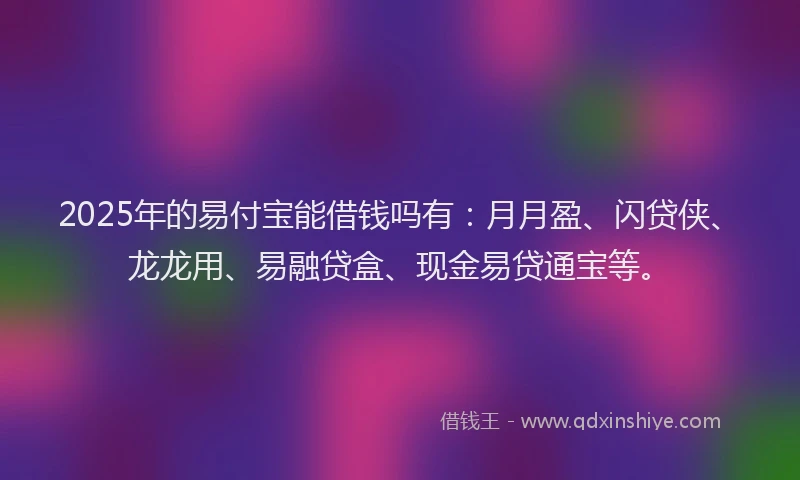 2025年的易付宝能借钱吗有：月月盈、闪贷侠、龙龙用、易融贷盒、现金易贷通宝等。