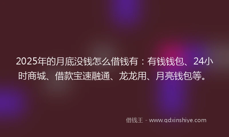 2025年的月底没钱怎么借钱有：有钱钱包、24小时商城、借款宝速融通、龙龙用、月亮钱包等。