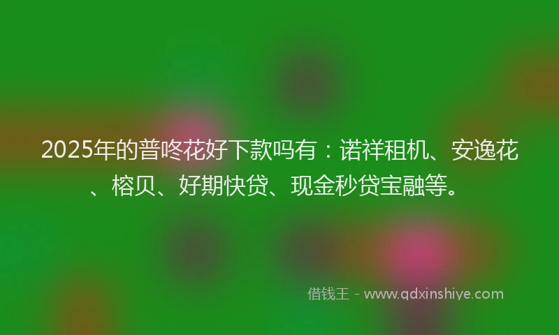 2025年的普咚花好下款吗有：诺祥租机、安逸花、榕贝、好期快贷、现金秒贷宝融等。
