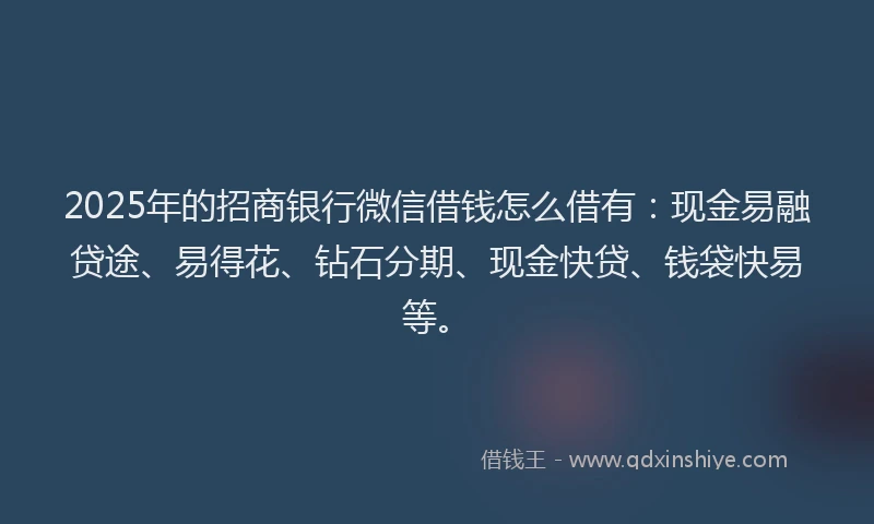 2025年的招商银行微信借钱怎么借有：现金易融贷途、易得花、钻石分期、现金快贷、钱袋快易等。