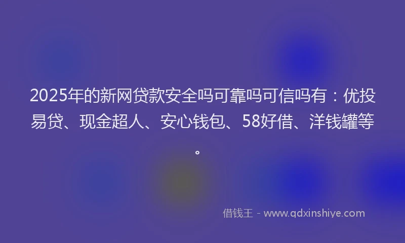 2025年的新网贷款安全吗可靠吗可信吗有：优投易贷、现金超人、安心钱包、58好借、洋钱罐等。