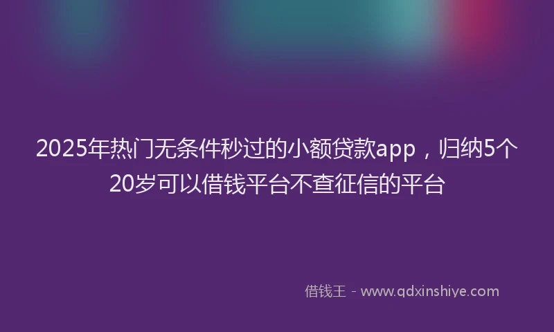 2025年热门无条件秒过的小额贷款app，归纳5个20岁可以借钱平台不查征信的平台