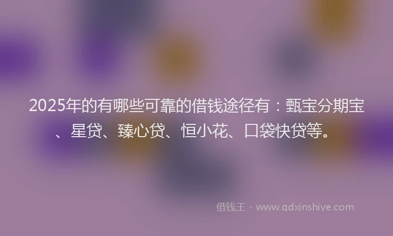 2025年的有哪些可靠的借钱途径有：甄宝分期宝、星贷、臻心贷、恒小花、口袋快贷等。