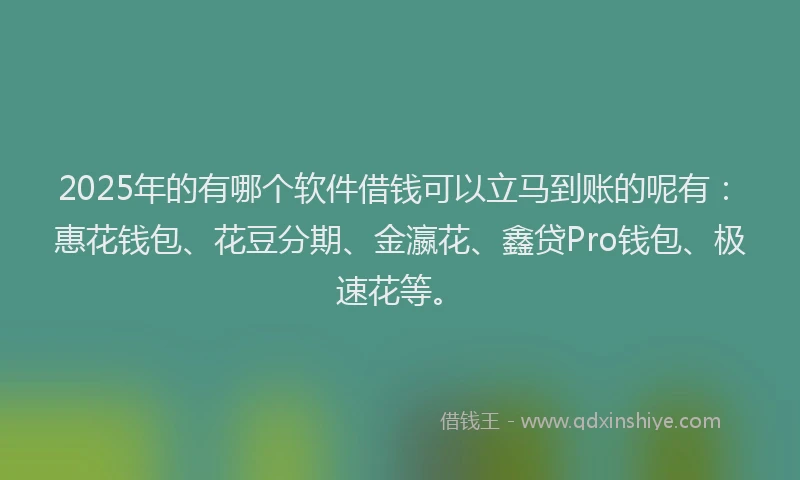 2025年的有哪个软件借钱可以立马到账的呢有：惠花钱包、花豆分期、金瀛花、鑫贷Pro钱包、极速花等。