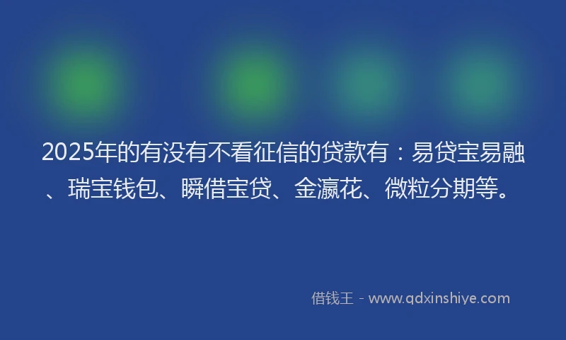 2025年的有没有不看征信的贷款有：易贷宝易融、瑞宝钱包、瞬借宝贷、金瀛花、微粒分期等。