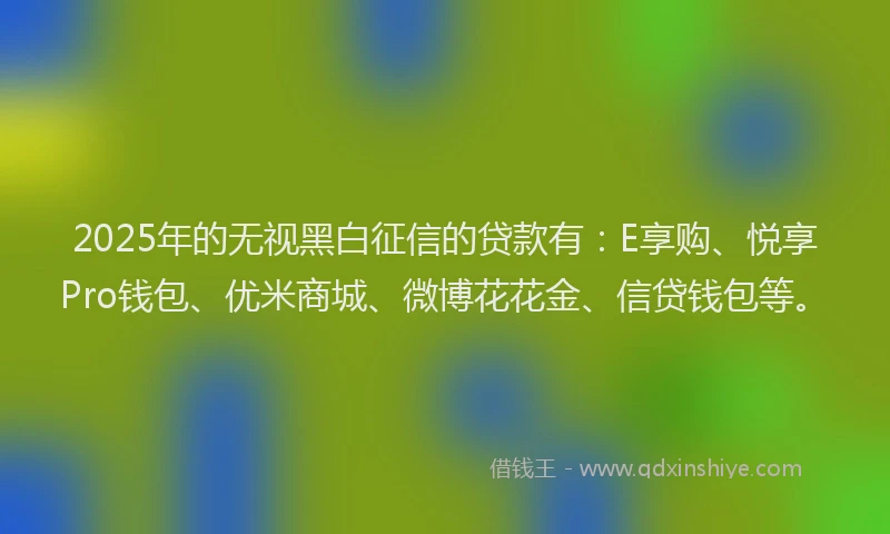 2025年的无视黑白征信的贷款有：E享购、悦享Pro钱包、优米商城、微博花花金、信贷钱包等。