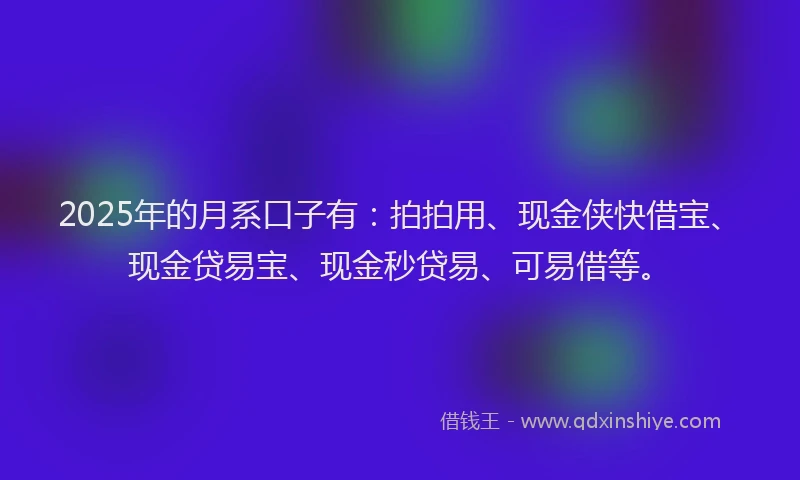 2025年的月系口子有：拍拍用、现金侠快借宝、现金贷易宝、现金秒贷易、可易借等。
