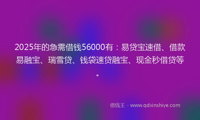 2025年的急需借钱56000有：易贷宝速借、借款易融宝、瑞雪贷、钱袋速贷融宝、现金秒借贷等。