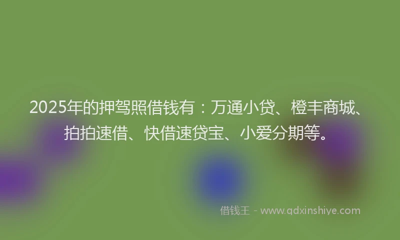 2025年的押驾照借钱有：万通小贷、橙丰商城、拍拍速借、快借速贷宝、小爱分期等。