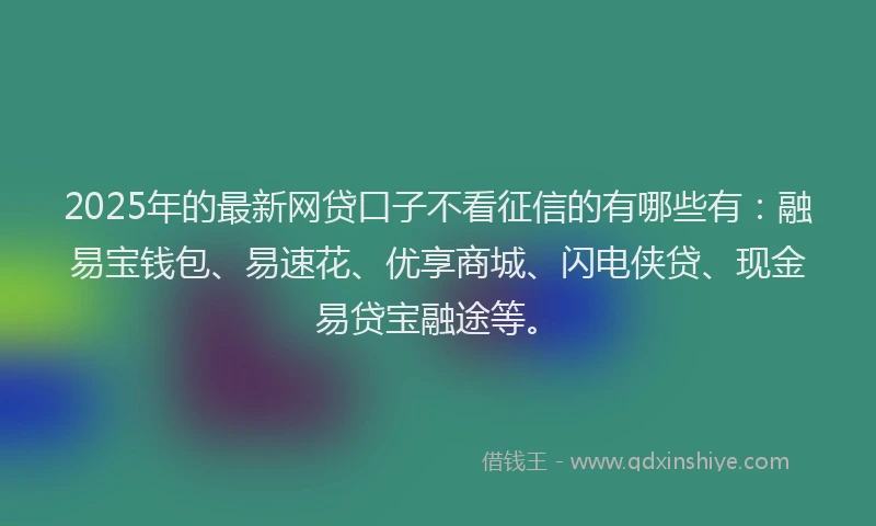 2025年的最新网贷口子不看征信的有哪些有：融易宝钱包、易速花、优享商城、闪电侠贷、现金易贷宝融途等。