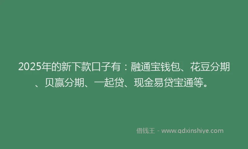 2025年的新下款口子有：融通宝钱包、花豆分期、贝赢分期、一起贷、现金易贷宝通等。