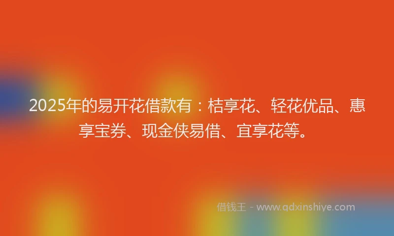 2025年的易开花借款有：桔享花、轻花优品、惠享宝券、现金侠易借、宜享花等。