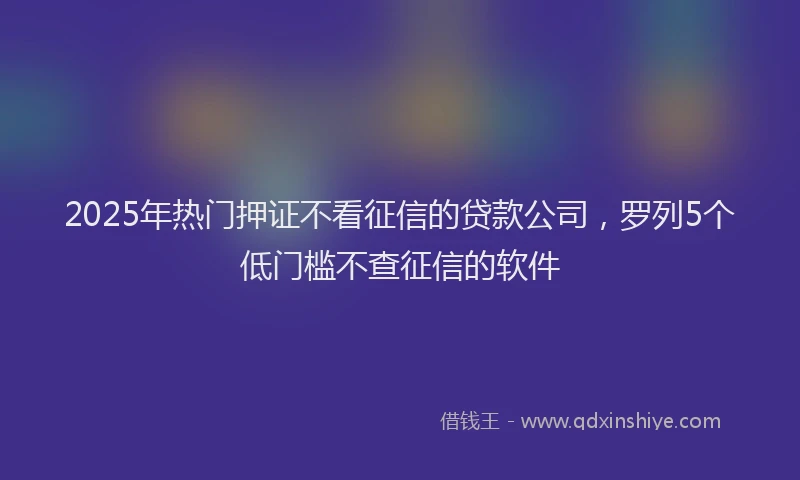 2025年热门押证不看征信的贷款公司，罗列5个低门槛不查征信的软件