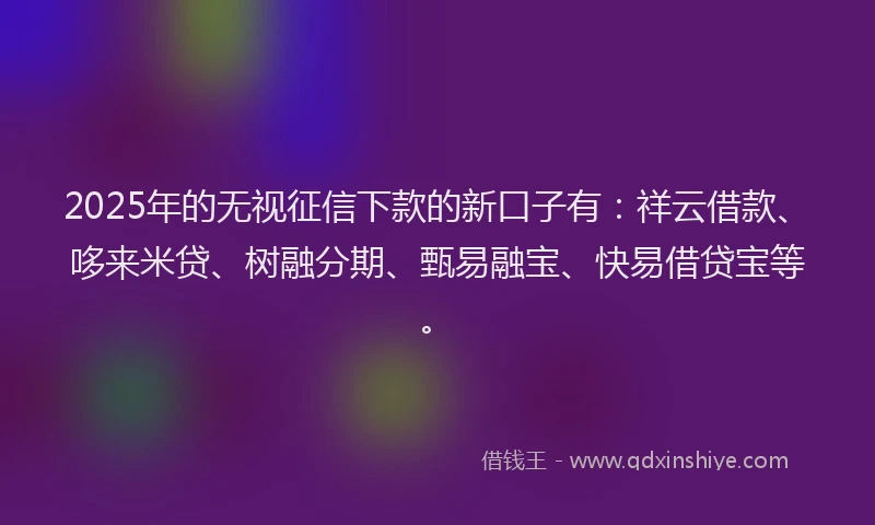 2025年的无视征信下款的新口子有：祥云借款、哆来米贷、树融分期、甄易融宝、快易借贷宝等。