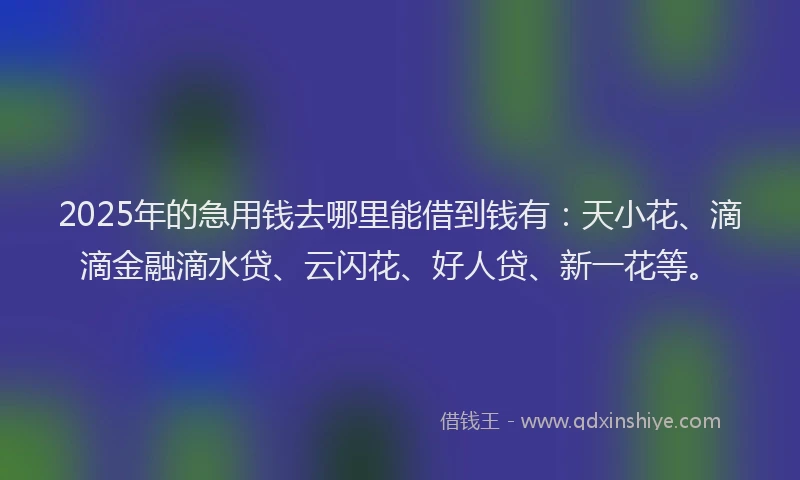 2025年的急用钱去哪里能借到钱有：天小花、滴滴金融滴水贷、云闪花、好人贷、新一花等。