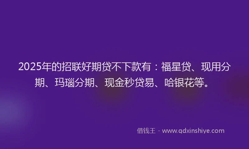 2025年的招联好期贷不下款有：福星贷、现用分期、玛瑙分期、现金秒贷易、哈银花等。