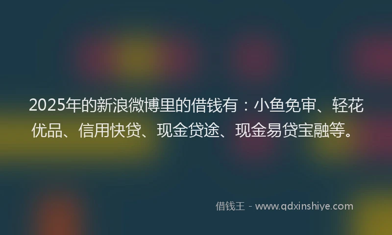 2025年的新浪微博里的借钱有：小鱼免审、轻花优品、信用快贷、现金贷途、现金易贷宝融等。