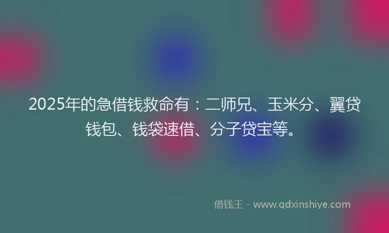 2025年的急借钱救命有：二师兄、玉米分、翼贷钱包、钱袋速借、分子贷宝等。