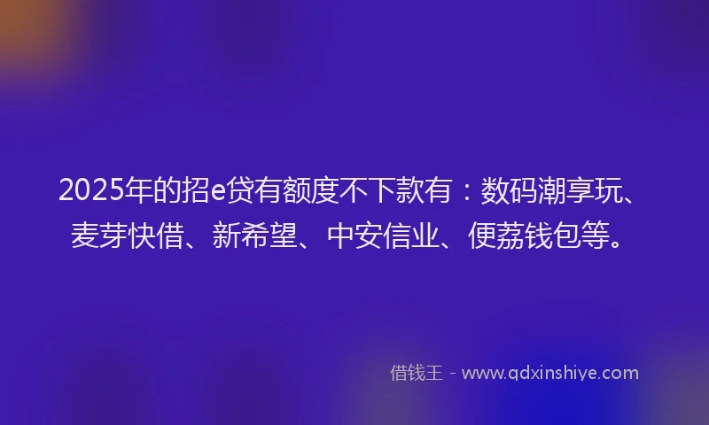 2025年的招e贷有额度不下款有：数码潮享玩、麦芽快借、新希望、中安信业、便荔钱包等。