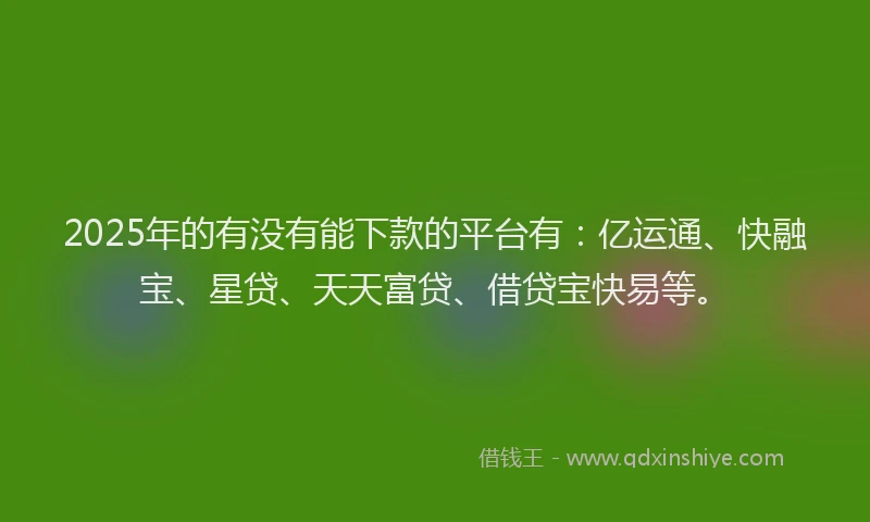 2025年的有没有能下款的平台有：亿运通、快融宝、星贷、天天富贷、借贷宝快易等。