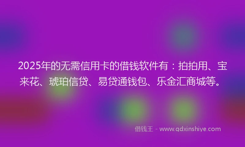 2025年的无需信用卡的借钱软件有：拍拍用、宝来花、琥珀信贷、易贷通钱包、乐金汇商城等。
