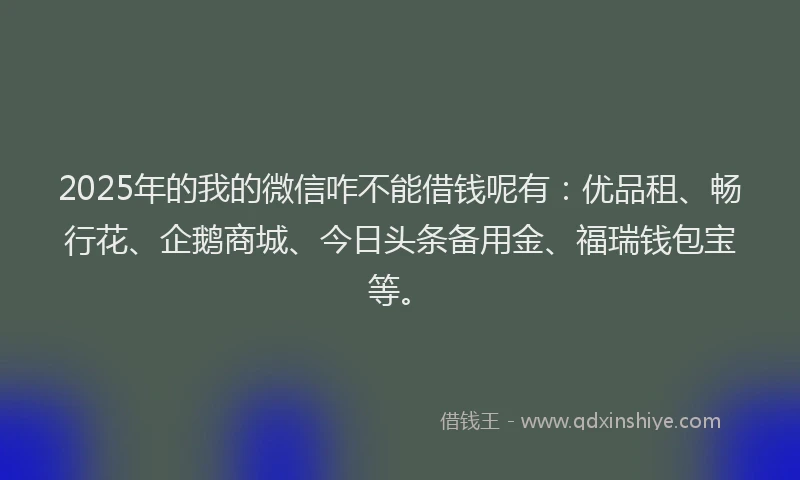 2025年的我的微信咋不能借钱呢有：优品租、畅行花、企鹅商城、今日头条备用金、福瑞钱包宝等。