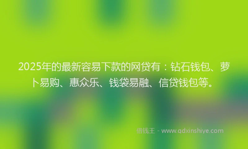 2025年的最新容易下款的网贷有：钻石钱包、萝卜易购、惠众乐、钱袋易融、信贷钱包等。