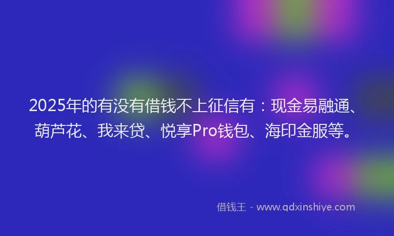 2025年的有没有借钱不上征信有：现金易融通、葫芦花、我来贷、悦享Pro钱包、海印金服等。