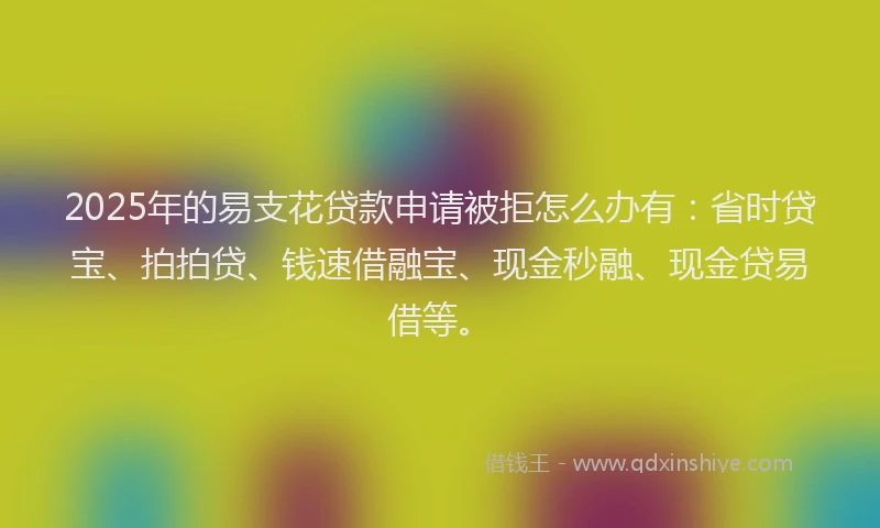 2025年的易支花贷款申请被拒怎么办有：省时贷宝、拍拍贷、钱速借融宝、现金秒融、现金贷易借等。
