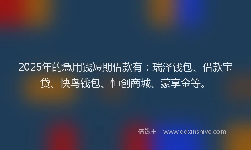 2025年的急用钱短期借款有：瑞泽钱包、借款宝贷、快鸟钱包、恒创商城、蒙享金等。