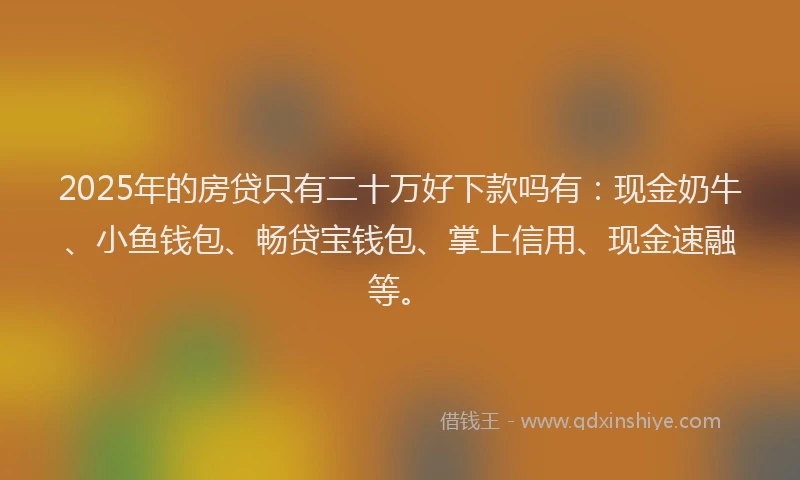 2025年的房贷只有二十万好下款吗有：现金奶牛、小鱼钱包、畅贷宝钱包、掌上信用、现金速融等。
