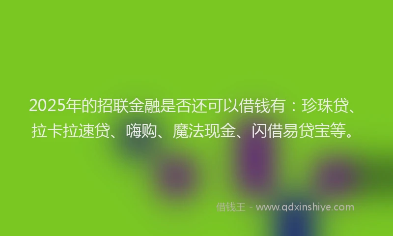 2025年的招联金融是否还可以借钱有：珍珠贷、拉卡拉速贷、嗨购、魔法现金、闪借易贷宝等。