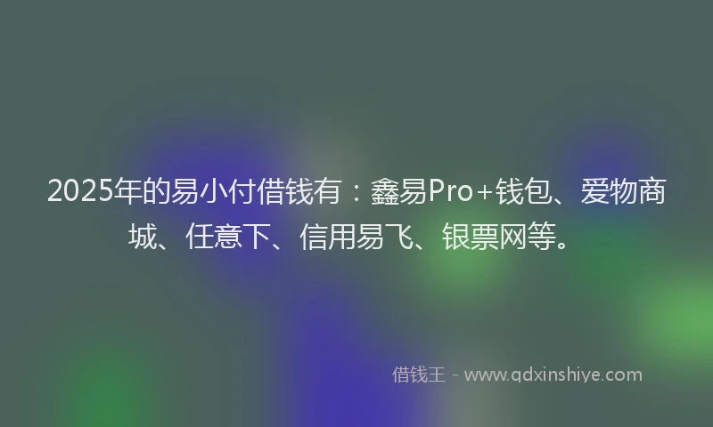 2025年的易小付借钱有：鑫易Pro+钱包、爱物商城、任意下、信用易飞、银票网等。