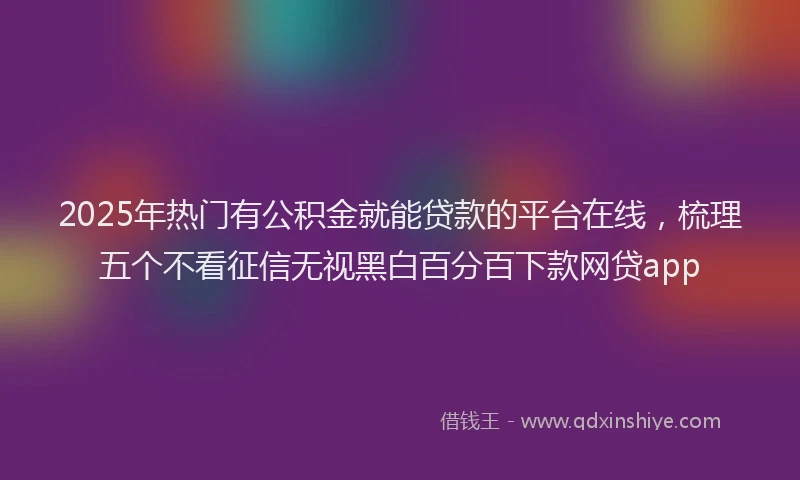 2025年热门有公积金就能贷款的平台在线，梳理五个不看征信无视黑白百分百下款网贷app