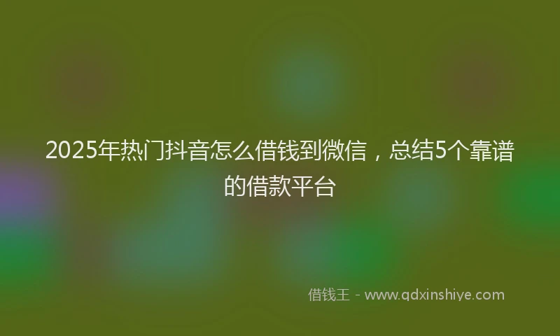 2025年热门抖音怎么借钱到微信，总结5个靠谱的借款平台