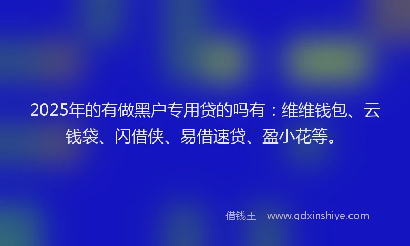 2025年的有做黑户专用贷的吗有：维维钱包、云钱袋、闪借侠、易借速贷、盈小花等。