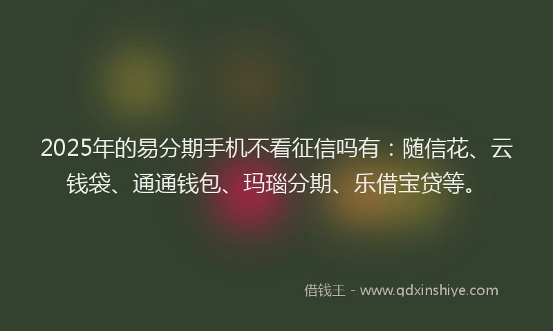 2025年的易分期手机不看征信吗有：随信花、云钱袋、通通钱包、玛瑙分期、乐借宝贷等。