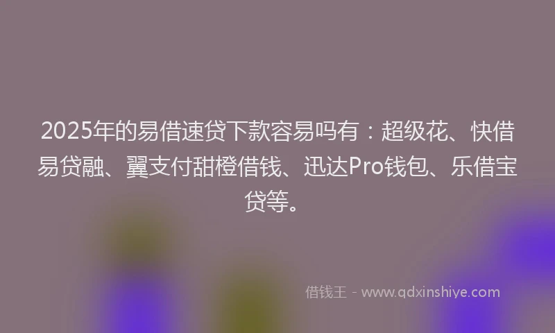 2025年的易借速贷下款容易吗有：超级花、快借易贷融、翼支付甜橙借钱、迅达Pro钱包、乐借宝贷等。