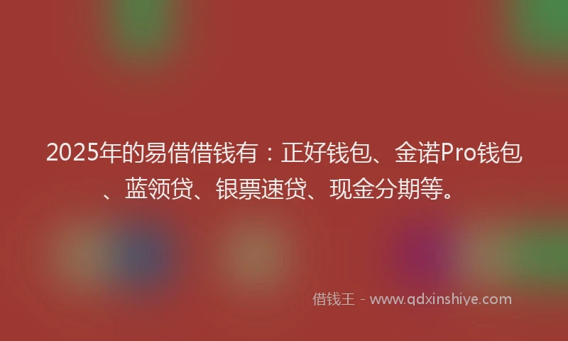 2025年的易借借钱有：正好钱包、金诺Pro钱包、蓝领贷、银票速贷、现金分期等。
