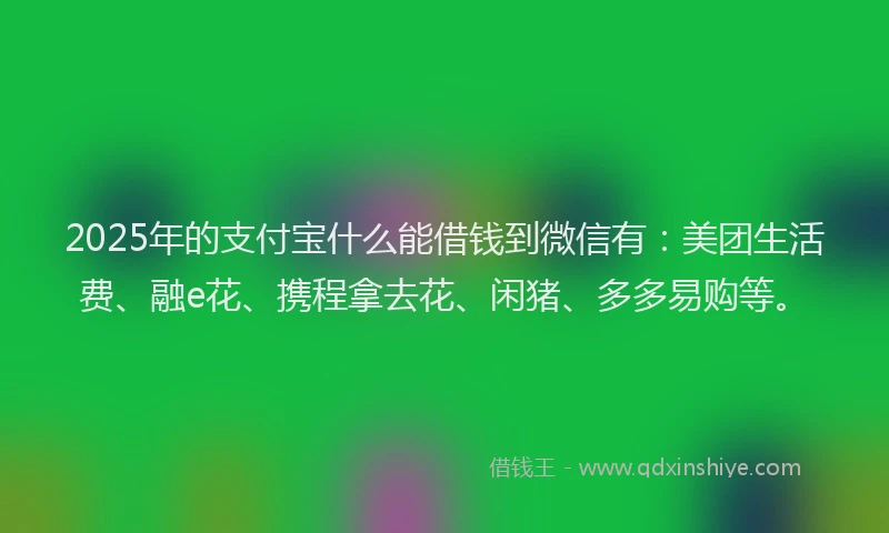 2025年的支付宝什么能借钱到微信有：美团生活费、融e花、携程拿去花、闲猪、多多易购等。