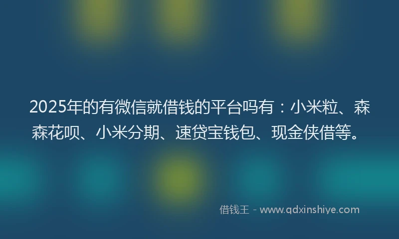 2025年的有微信就借钱的平台吗有：小米粒、森森花呗、小米分期、速贷宝钱包、现金侠借等。