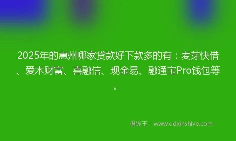 2025年的惠州哪家贷款好下款多的有：麦芽快借、爱木财富、喜融信、现金易、融通宝Pro钱包等。