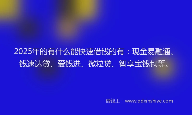 2025年的有什么能快速借钱的有：现金易融通、钱速达贷、爱钱进、微粒贷、智享宝钱包等。