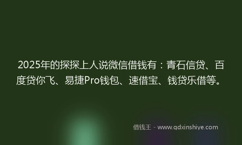 2025年的探探上人说微信借钱有：青石信贷、百度贷你飞、易捷Pro钱包、速借宝、钱贷乐借等。