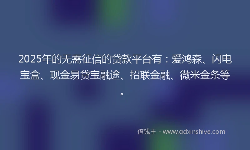 2025年的无需征信的贷款平台有：爱鸿森、闪电宝盒、现金易贷宝融途、招联金融、微米金条等。