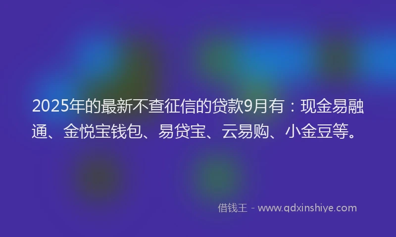 2025年的最新不查征信的贷款9月有：现金易融通、金悦宝钱包、易贷宝、云易购、小金豆等。