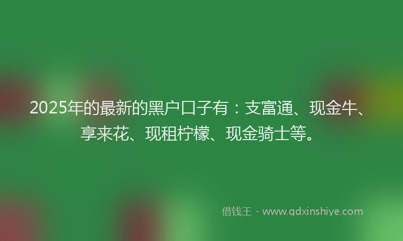 2025年的最新的黑户口子有：支富通、现金牛、享来花、现租柠檬、现金骑士等。