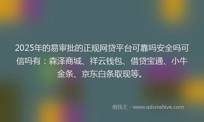 2025年的易审批的正规网贷平台可靠吗安全吗可信吗有：森泽商城、祥云钱包、借贷宝通、小牛金条、京东白条取现等。