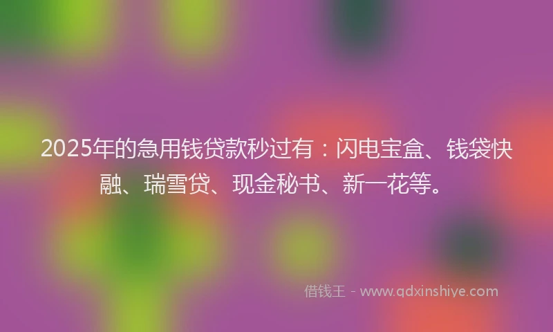 2025年的急用钱贷款秒过有：闪电宝盒、钱袋快融、瑞雪贷、现金秘书、新一花等。